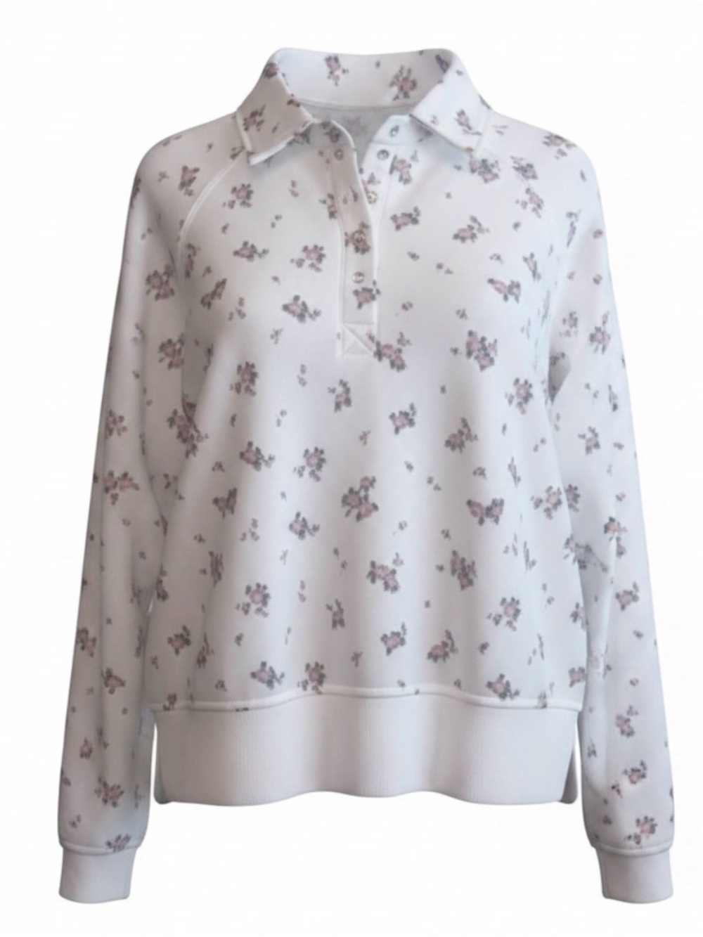 No Comment - NWT - Large - White Floral Collared Women’s Sweat Top - Picture 2 of 10